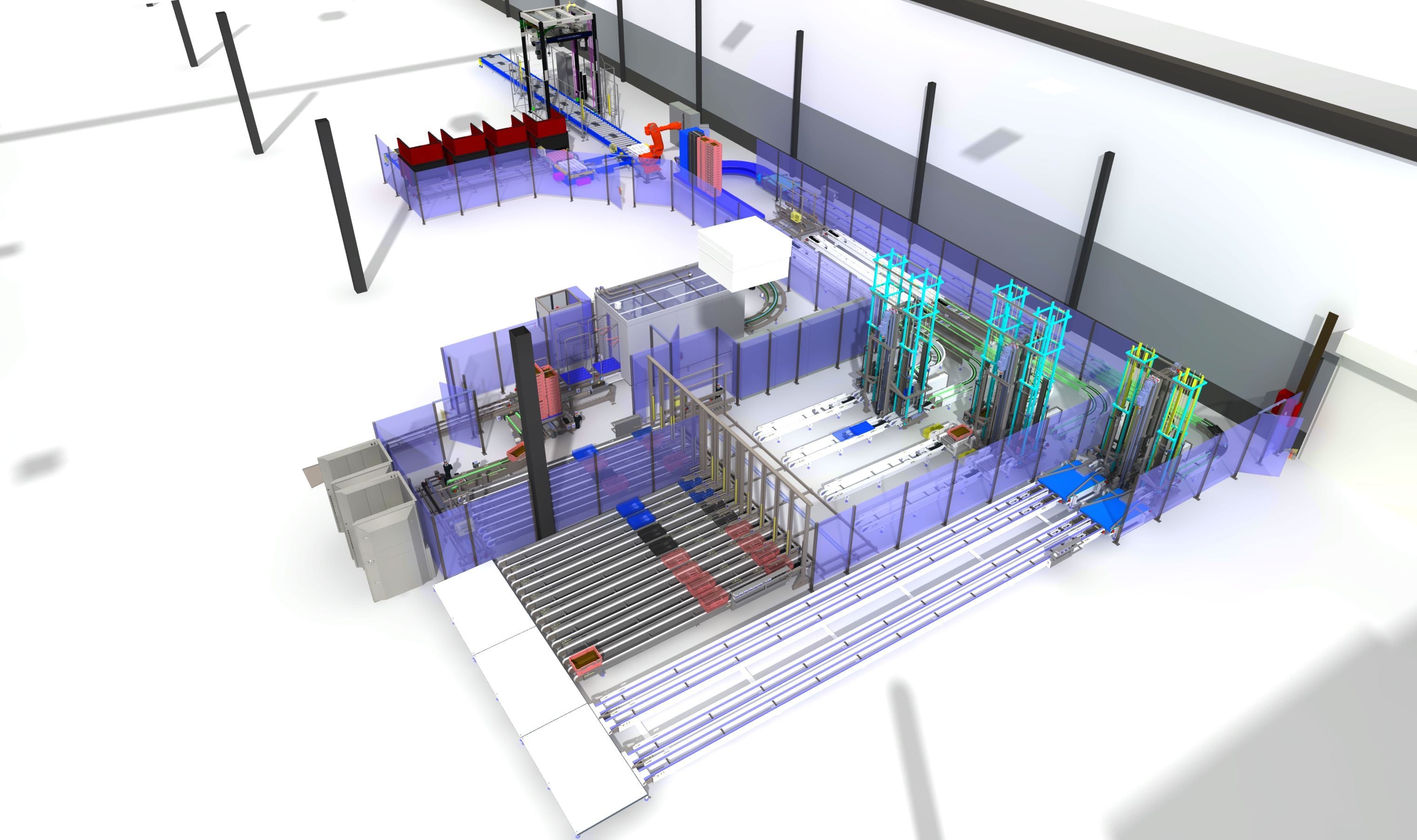 Automaattinen laatikkopinojen purku-, yhdistely- ja lavausjärjestelmä